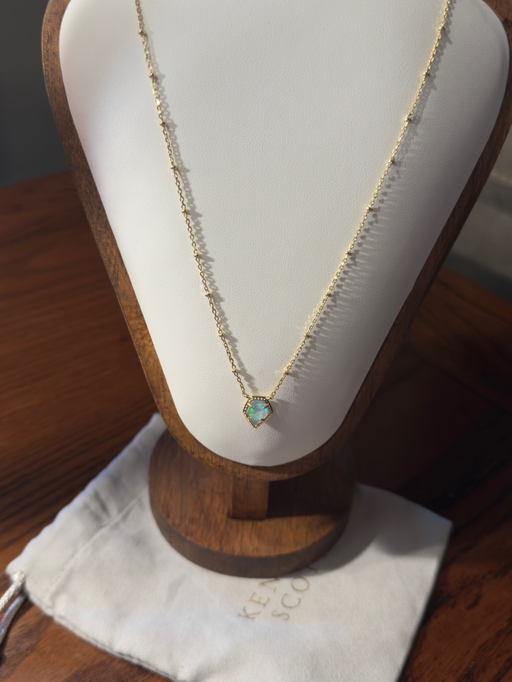 Kendra Scott Gold Necklace with Blue-Green Opal Heart Pendant
